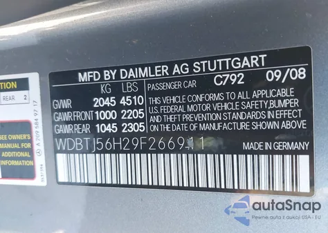 2009 Mercedes-Benz Clk 350 из США, поврежденный, VIN WDBTJ56H29F266911